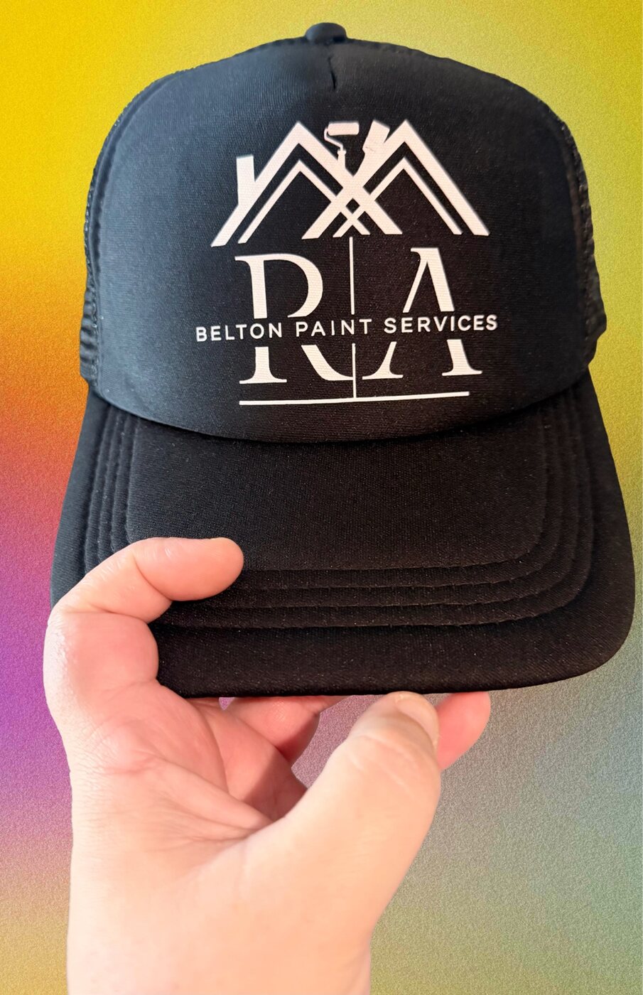 Custom black trucker hat for Belton Paint Services