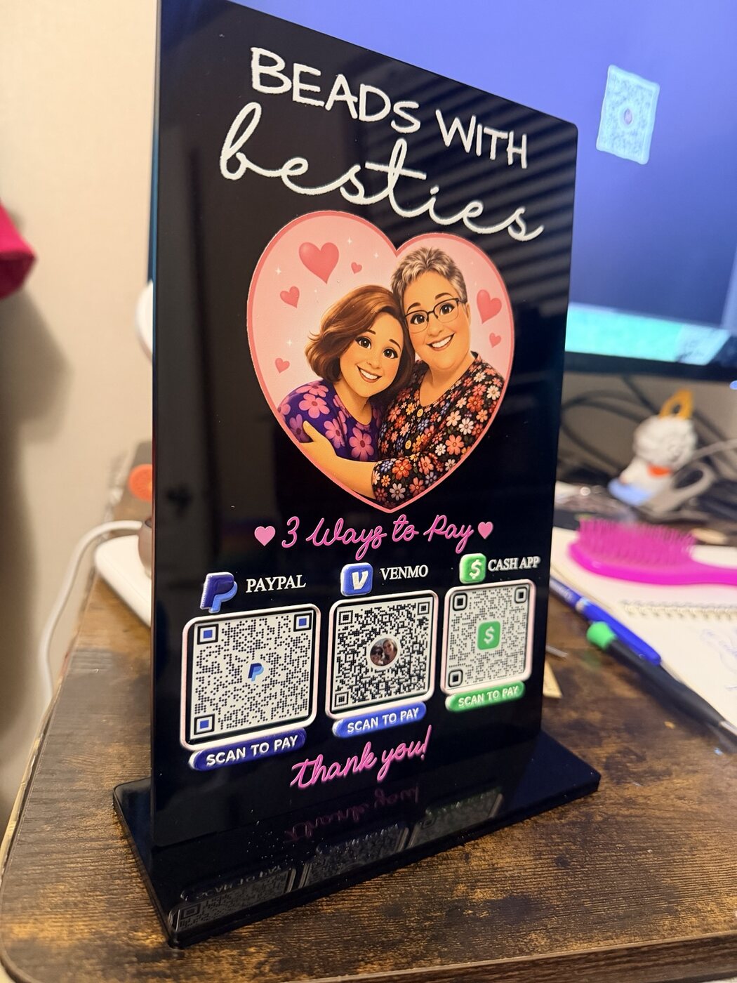 Personalized acrylic payment sign for Beads with Besties