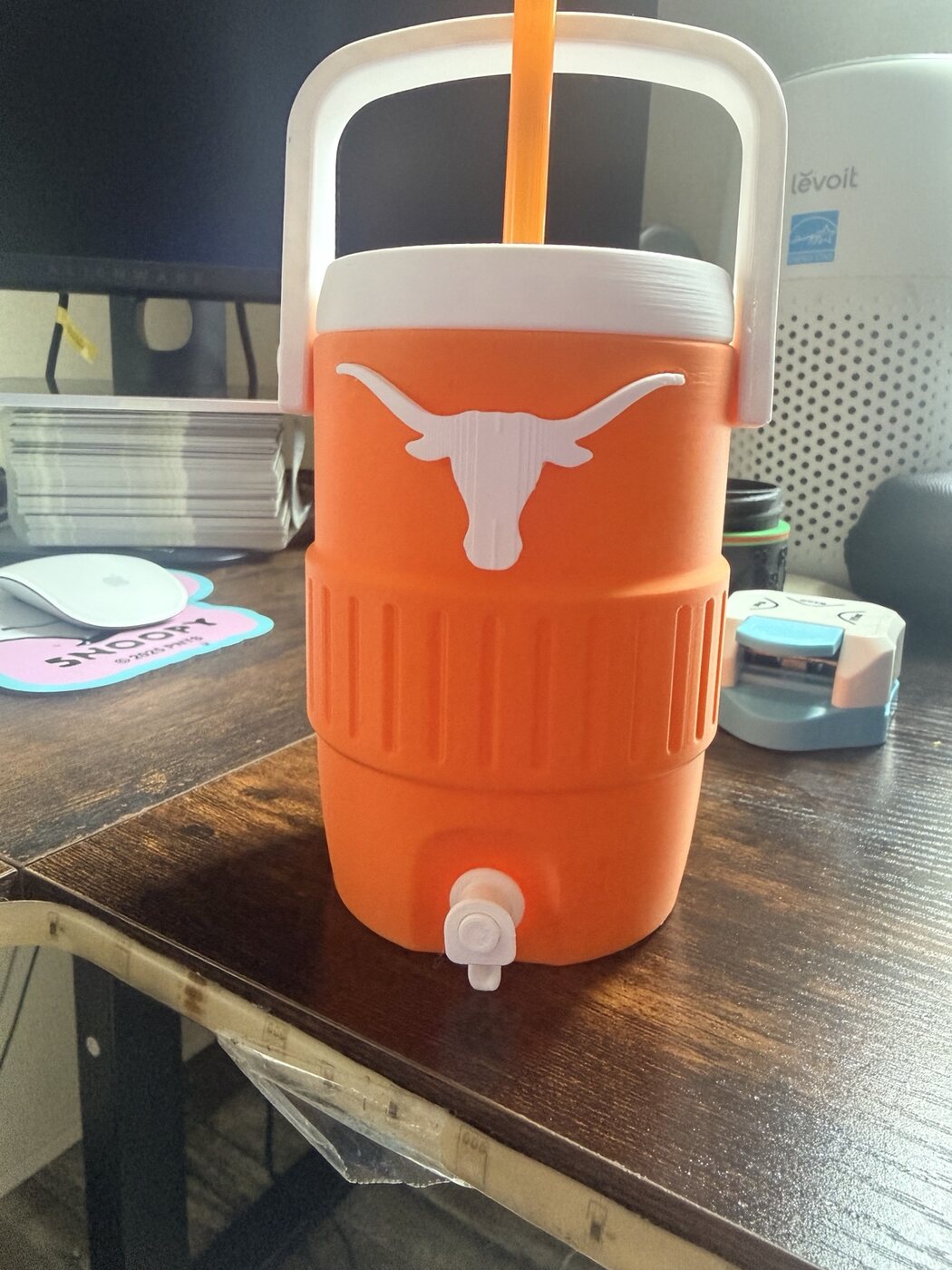 Orange Texas Longhorns drink cooler with handle and dispenser