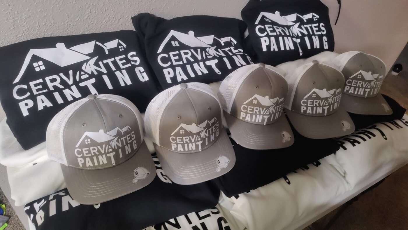 Custom gray trucker hats for Cervantes Painting